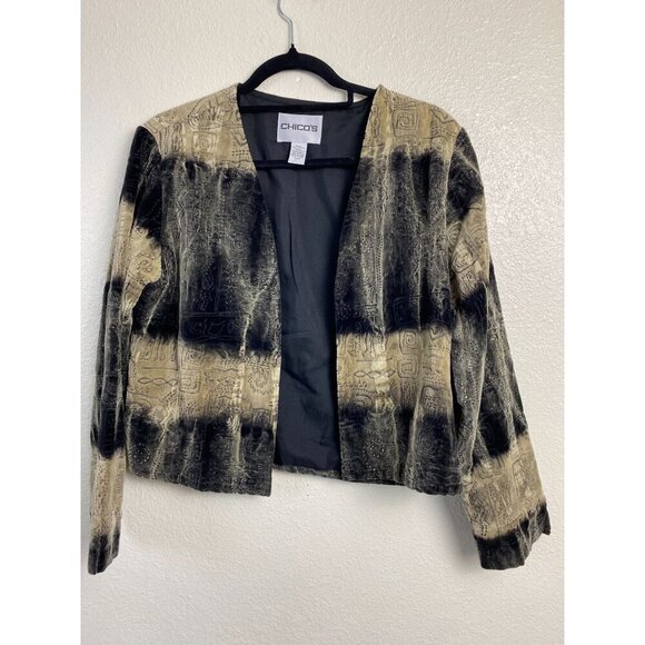 Chico's 0 Embroidered Velvet Brown Black Blazer Jacket Size Small Career Office - Picture 1 of 11